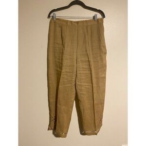 Jordan 100% Linen Pants Size L Elastic Waist Beige Women’s Embroidered Casual